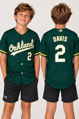 Oakland Athletics A’s Khris Davis #2 Boys Large MLB Baseball Jersey Green